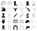 Rodeo, competition black,outline icons in set collection for design. Cowboy and equipment vector symbol stock web Royalty Free Stock Photo