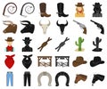 Rodeo, competition cartoon,black icons in set collection for design. Cowboy and equipment vector symbol stock web Royalty Free Stock Photo