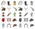 Rodeo, competition cartoon,mono icons in set collection for design. Cowboy and equipment vector symbol stock web