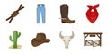 Rodeo, competition icons in set collection for design.