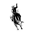 Rodeo Cowboy Bull Rider Riding Bucking Bronco Retro Black and White Royalty Free Stock Photo