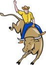 Rodeo Cowboy Bull Riding Cartoon Royalty Free Stock Photo