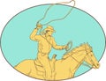 Rodeo Cowboy Lasso Horse Circle Drawing