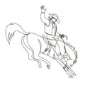 Rodeo Cowboy Riding a Bucking Bronco Continuous Line Drawing Royalty Free Stock Photo