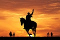 Rodeo cowboy silhouette at sunset Royalty Free Stock Photo