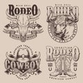 Rodeo festival set stickers monochrome Royalty Free Stock Photo