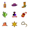 Rodeo icons set, cartoon style