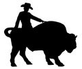 Rodeo man on a buffalo, bison, bull, silhouette.