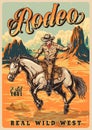 Rodeo rider vintage poster colorful