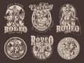 Rodeo show monochrome set stickers Royalty Free Stock Photo