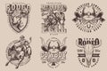 Rodeo show set stickers monochrome Royalty Free Stock Photo