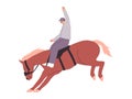 rodeo sport equestrian man ride brown color wild horse animal danger competition activity from america