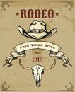 Rodeo Themed Graphic with Cowboy Hat and Skull Royalty Free Stock Photo