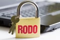 Rodo personal data protection concept with padlock and laptop