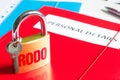 Rodo personal data protection with padlock and personal details concept