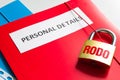 Rodo personal data protection with padlock and personal details concept