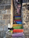 Rodos Greece multicolors cats day no people outdoors summer wall stones stairs Royalty Free Stock Photo