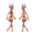 Roe deer woman, elegant lady, animal head stylish human walking