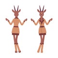 Roe deer woman shrug hands, gazelle lady, animal head human