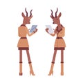 Roe deer woman with tablet, gazelle lady, animal head human