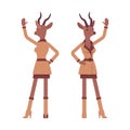 Roe deer woman waving hand, gazelle lady, animal head human