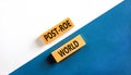 Roe vs Wade post-Roe world symbol. Concept words Post-Roe world on wooden blocks on a beautiful white and blue background.