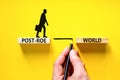 Roe vs Wade post-Roe world symbol. Concept words Post-Roe world on wooden blocks on a beautiful yellow background. Businessman