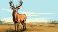 Graphic Illustration Of A Deer In A Field With Detailed Background