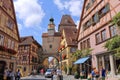 Historic Rothenburg ob der Tauber, Franconia, Roederbogen, Roeder Arch, and Busy Roedergasse, Bavaria, Germany