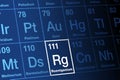 Roentgenium on periodic table of the elements, with element symbol Rg Royalty Free Stock Photo