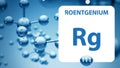 Roentgenium Rg, chemical element sign. 3D rendering isolated on white background. Roentgenium chemical 111 element for science