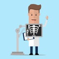 Roentgenologist doctor during chest x ray procedure. Vector illustration Royalty Free Stock Photo