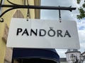 View on store facade with logo lettering sign of pandora jewlry Royalty Free Stock Photo