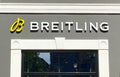 View on store facade of swiss watchmaker Breitling company logo lettering sign Royalty Free Stock Photo