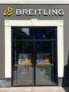 View on store facade of swiss watchmaker Breitling company logo lettering sign Royalty Free Stock Photo