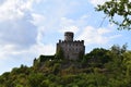 Roes, Germany - 08 16 2022: Burg Pyrmont above a forest hill in Elztal