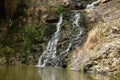 Roes, Germany - 08 16 2022: Elz waterfall in the drought summer