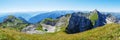 Rofan mountains panorama on the Achensee 5 Gipfel via ferrata route, from Haidachstellwand peak on the left to Spieljoch. Royalty Free Stock Photo