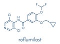 Roflumilast COPD drug molecule PDE4 inhibitor. Skeletal formula.
