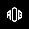 ROG letter logo design with polygon shape. ROG polygon and cube shape logo design. ROG hexagon vector logo template white and Royalty Free Stock Photo