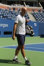 Roger Federer`s coach Ivan Ljubicic during practice for US Open 2017 Royalty Free Stock Photo