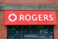 ROGERS Banner at store front. Rogers Communications is Canadian cable television and media company