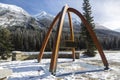 Rogers Pass Canada Landmark Monument and Snowy Selkirk Mountain Range Skyline