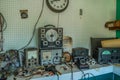 Rogersville, Tennessee USA - June 05, 2015 Vintage voltage meters and other tools on a workbench Royalty Free Stock Photo