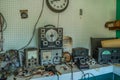 Rogersville, Tennessee USA - June 05, 2015 Vintage voltage meters and other tools on a workbench