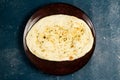 Roghni naan, khamiri roti, kulcha, bread, or chappati served in a dish isolated on background top view