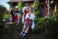 Rogoz, Romania, October 12th, 2019, Portraiture of children wearing traditional in Maramures making up hair Royalty Free Stock Photo