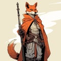 Roguecore Fox: A Detailed Dieselpunk Character Illustration In Red Cloak