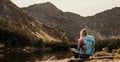 Rohacske lake in Slovakia. Western Tatras mountains, Rohace Slovakia. Woman hiker with backpack rises to the mountains. Discovery Royalty Free Stock Photo