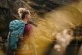 Rohacske lake in Slovakia. Western Tatras mountains, Rohace Slovakia. Woman hiker with backpack rises to the mountains. Discovery Royalty Free Stock Photo